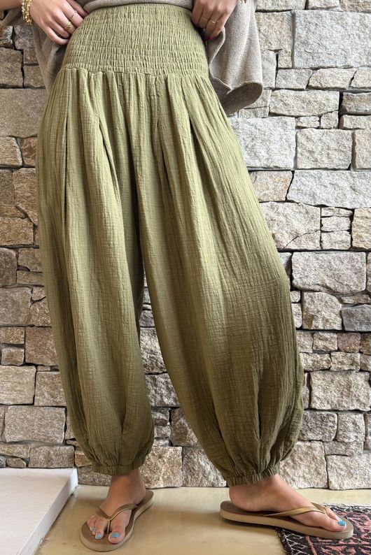 Annie Cushion Cotton Cuff Barrel Pant Deep Olive